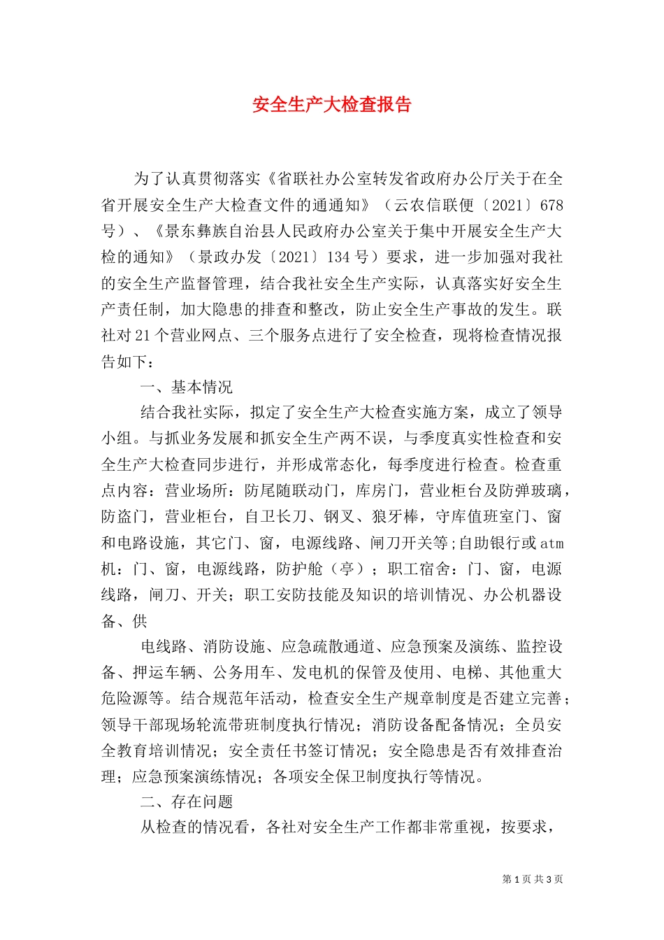 安全生产大检查报告（二）_第1页