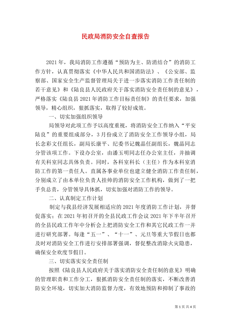 民政局消防安全自查报告_第1页