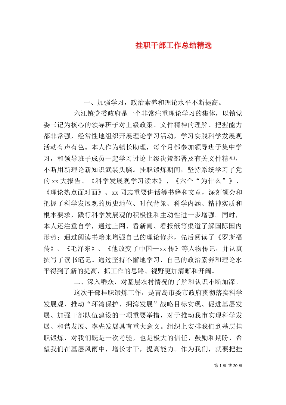 挂职干部工作总结精选_第1页