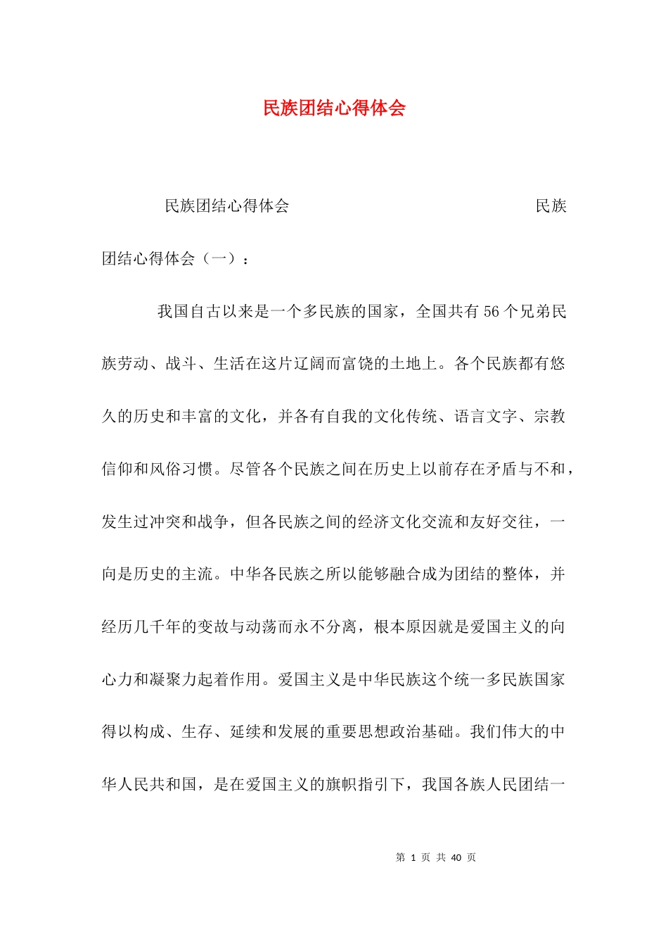 （精选）民族团结心得体会_第1页