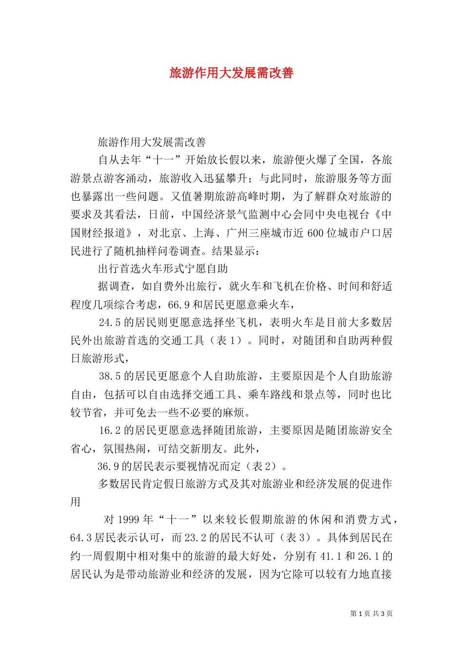 旅游作用大发展需改善（四）_第1页