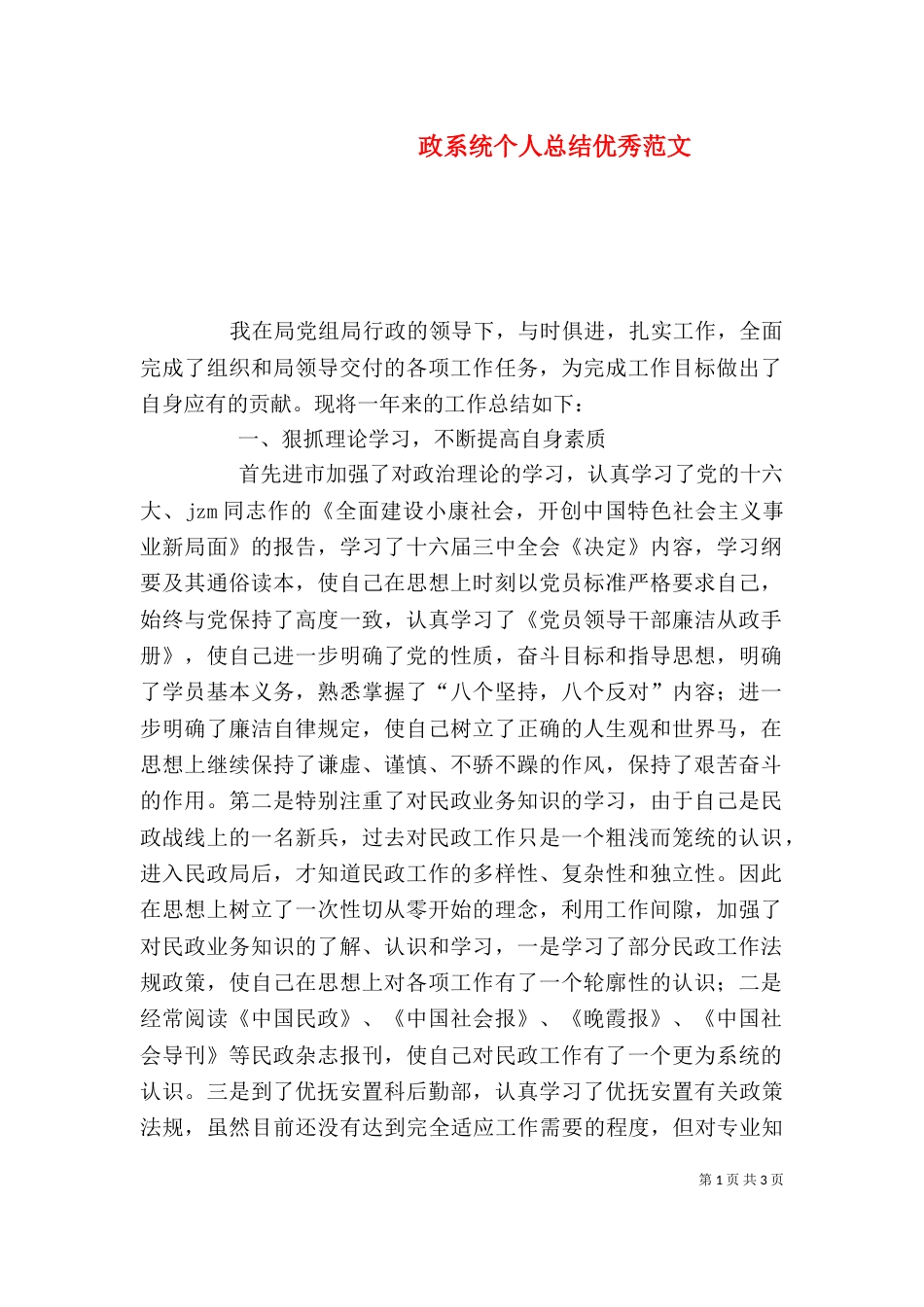 政系统个人总结优秀范文_第1页