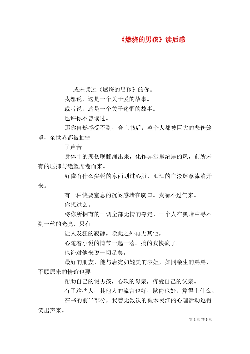 《燃烧的男孩》读后感_第1页