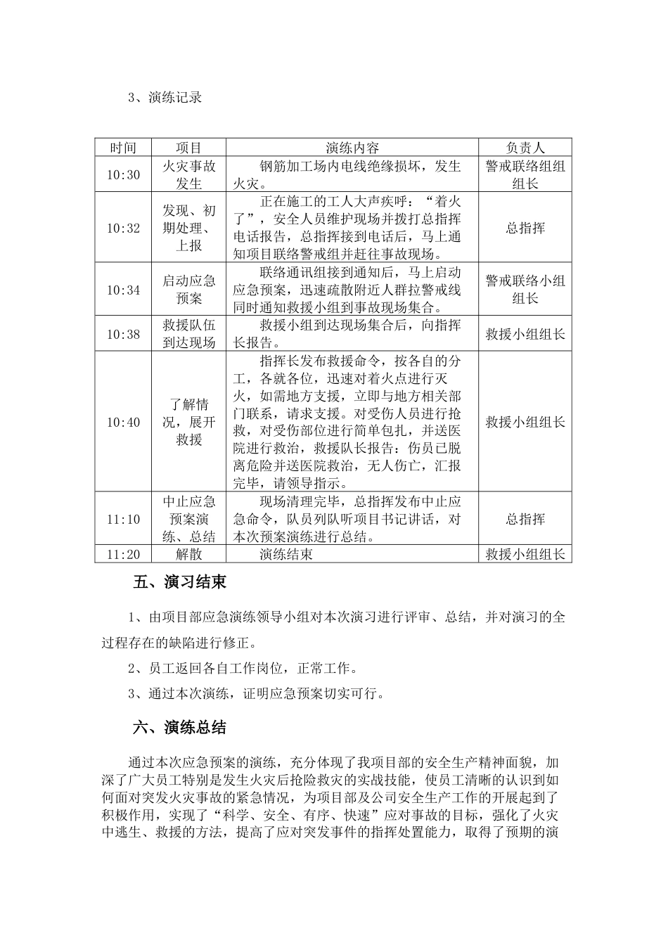 【总结报告】项目部火灾事故应急演练记录及总结_第2页