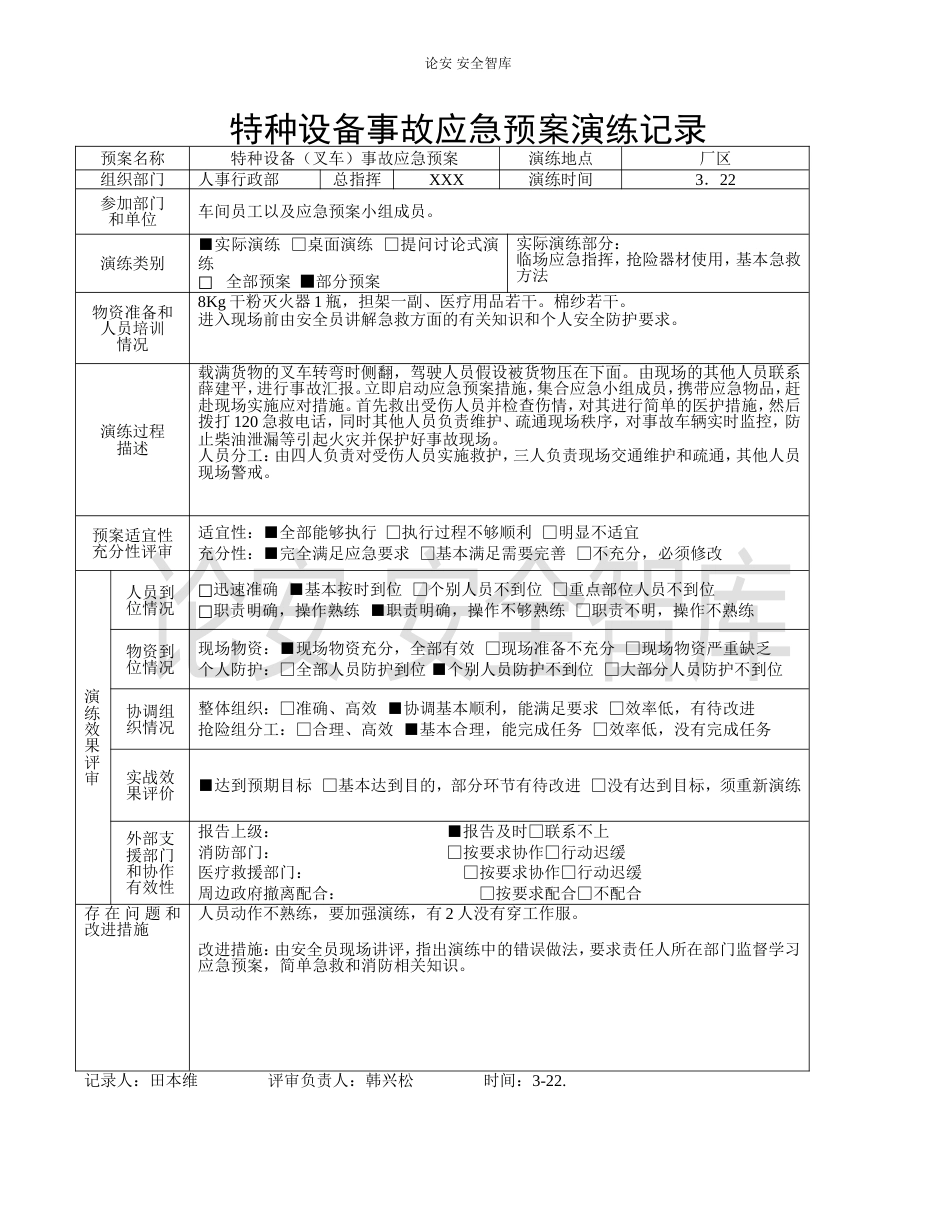 【演练方案】特种设备应急预案演练记录（5页）_第1页