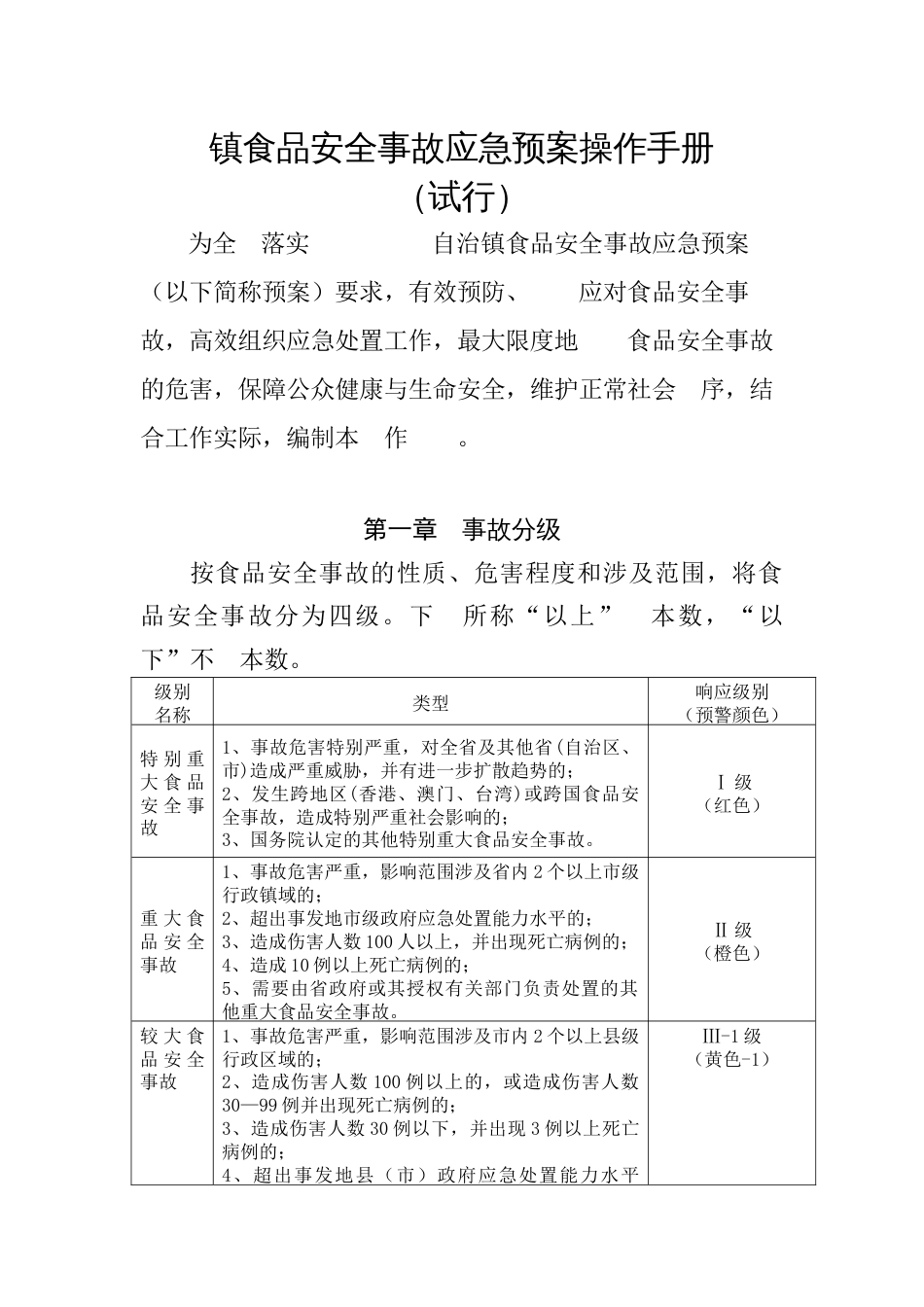 镇食品安全事故应急预案操作手册_第1页