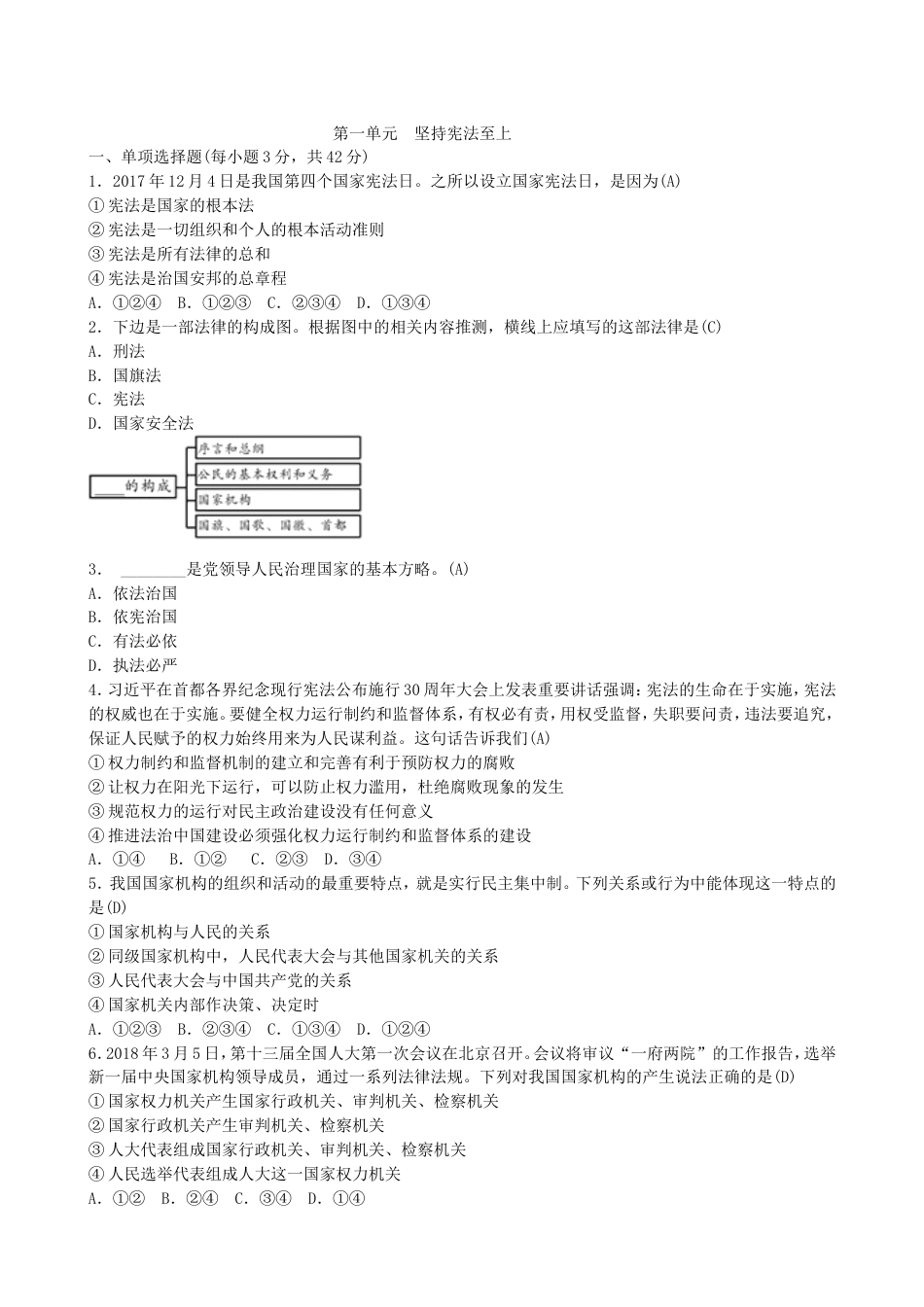 初中道德与法治八年级下册 第1单元坚持宪法至上_第1页