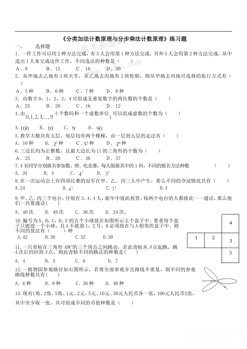 《分类加法计数原理与分步乘法计数原理》练习题_第1页