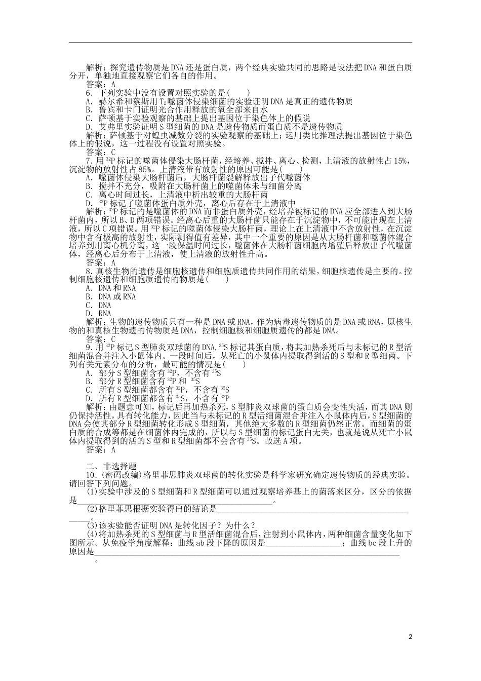 《高考密码》2012高中生物总复习 第三章 第一讲 DNA是主要的遗传物质课时训练 新人教版必修2_第2页