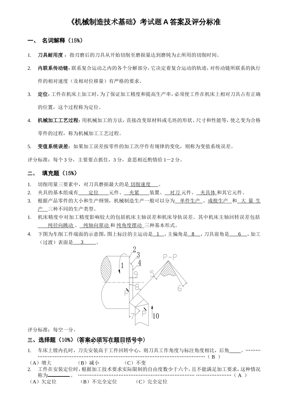 《机械制造技术基础》试卷A答案及评分标准[4页]_第1页