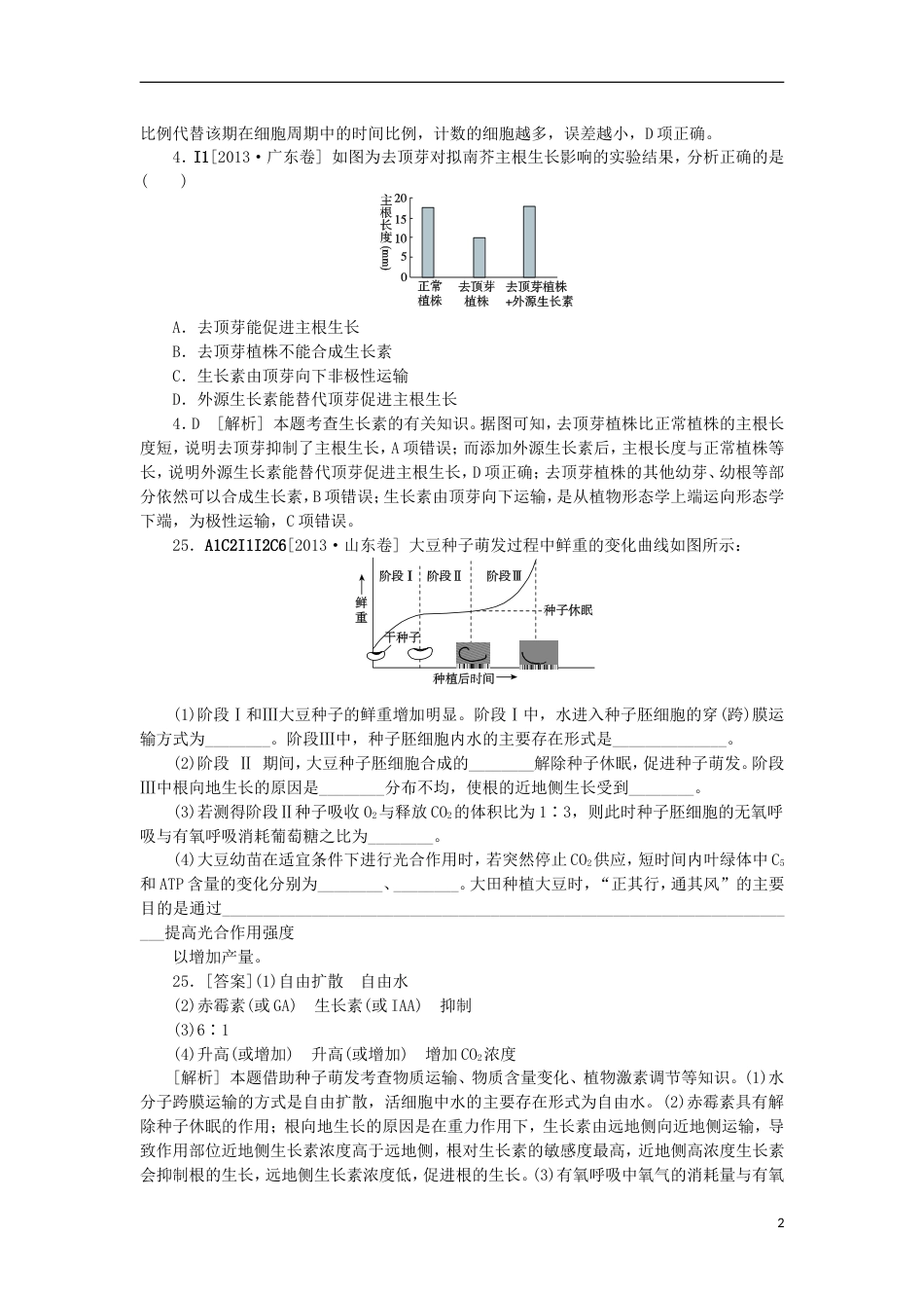 【备考】高考生物 （真题模拟新题分类汇编） 植物的激素调节（含解析）_第2页