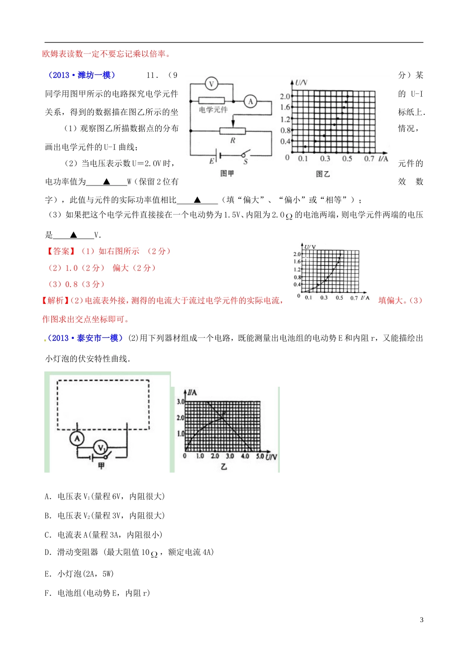 【备考】山东省各地市高考物理 一模精选试题 电学实验_第3页