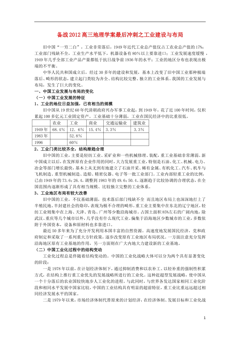 【备战】高三地理 工业建设与布局学案_第1页