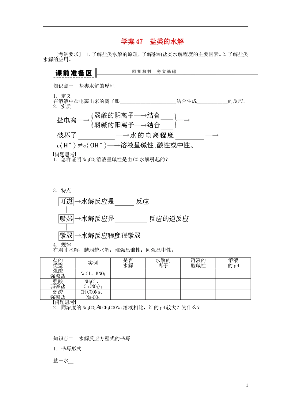 【步步高】（广西专用）届高考化学一轮复习 第十章 盐类的水解学案_第1页