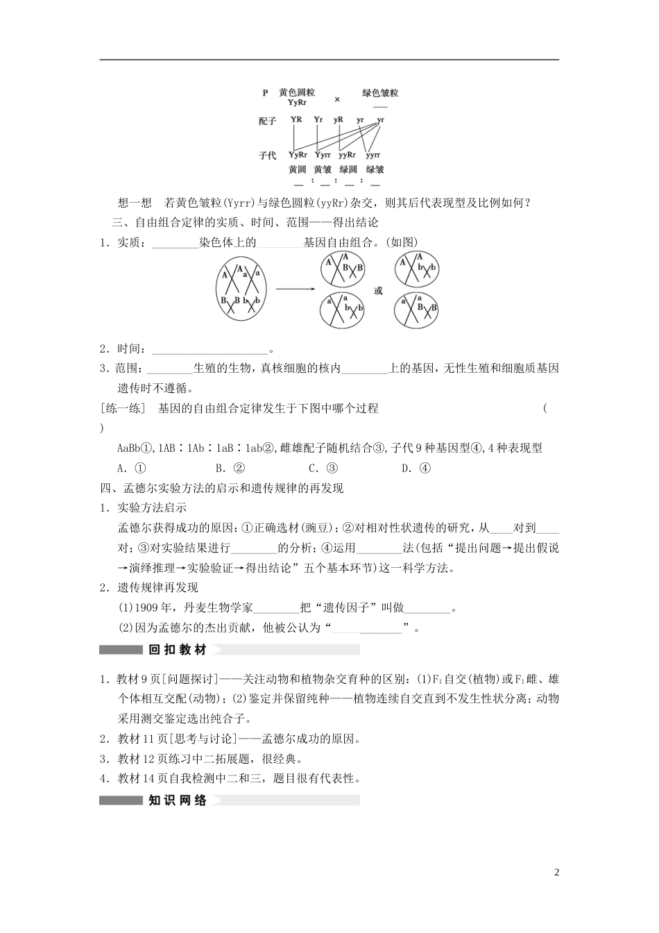 【步步高】高考生物大一轮复习 第16课时 孟德尔的豌豆杂交实验二_第2页