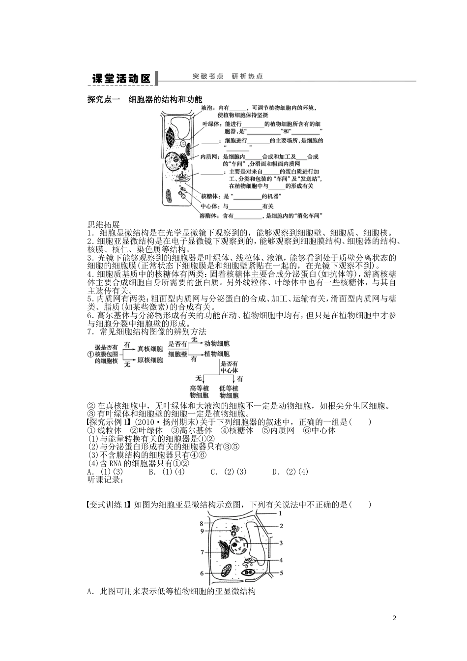 【步步高】高考生物大一轮复习 第二单元 学案6　细胞器——系统内的分工合作_第2页