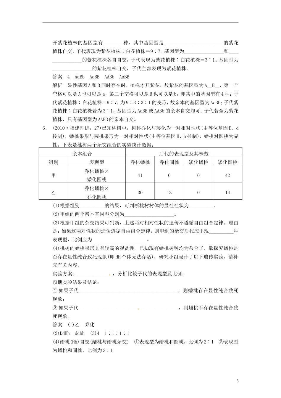 【步步高】届高考生物一轮集训 真题与练出高分 5.16孟德尔的豌豆杂交实验二 新人教版_第3页