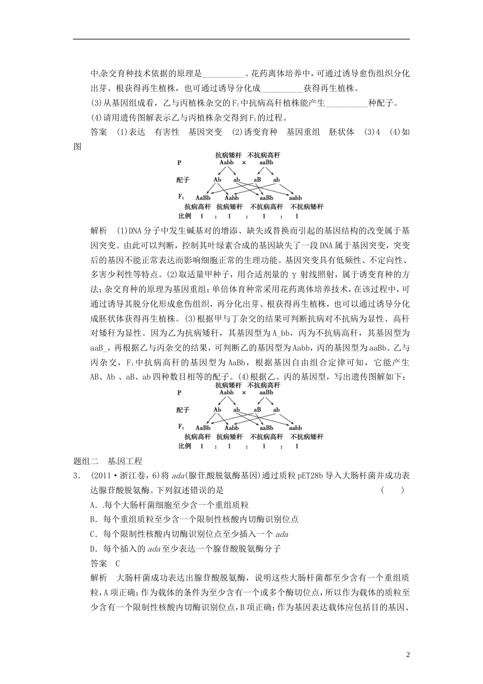 【步步高】届高考生物一轮集训 真题与练出高分 7.24从杂交育种到基因工程 新人教版_第2页