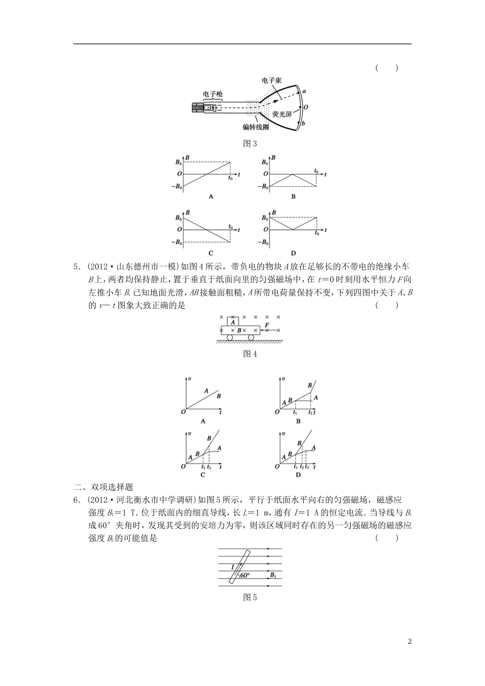 【步步高】届高考物理 考前三个月专题训练训练10 磁场对电流和运动电荷的作用 新人教版_第2页