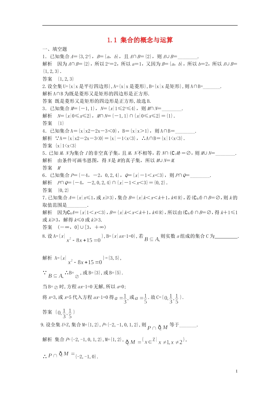 【步步高】届高三数学大一轮复习 1.1集合的概念与运算课时检测 理 苏教版_第1页
