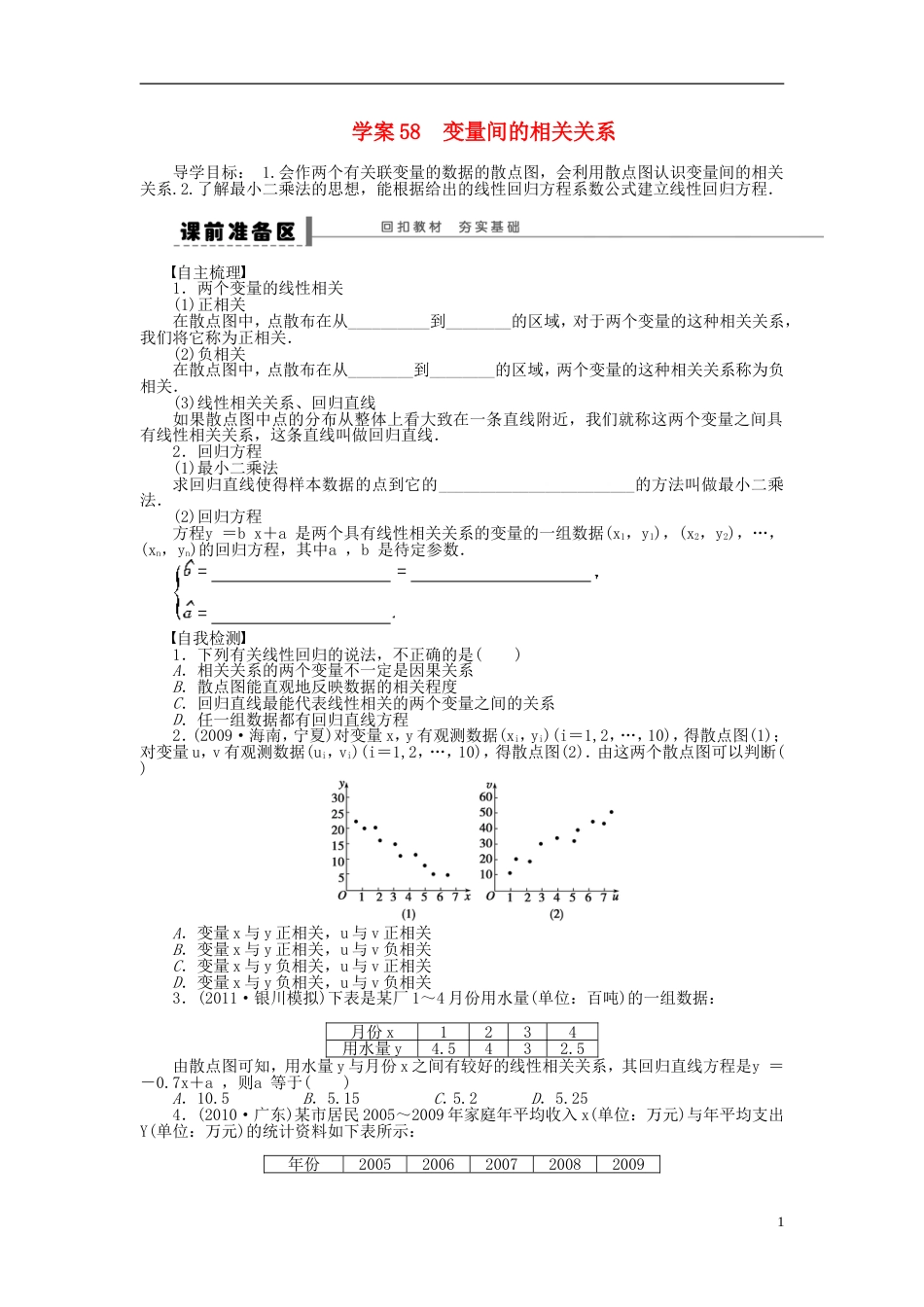 【步步高】届高三数学大一轮复习 变量间的相关关系学案 理 新人教A版_第1页