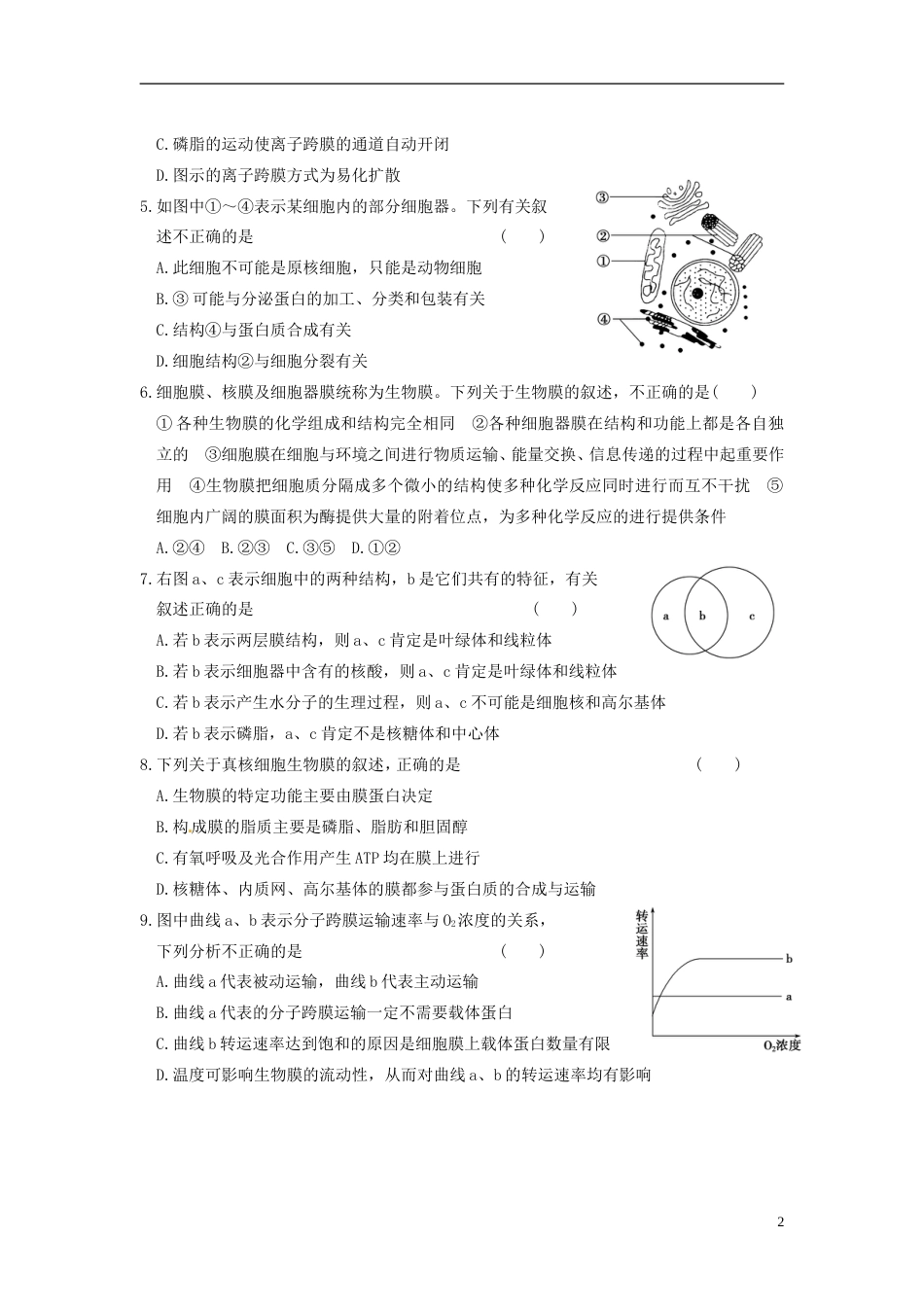 【步步高】学年高中生物 模块检测（B卷）同步课时检测 苏教版必修1_第2页