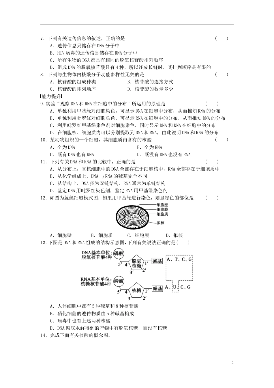 【步步高】学年高中生物 遗传信息的携带者 核酸专项训练_第2页