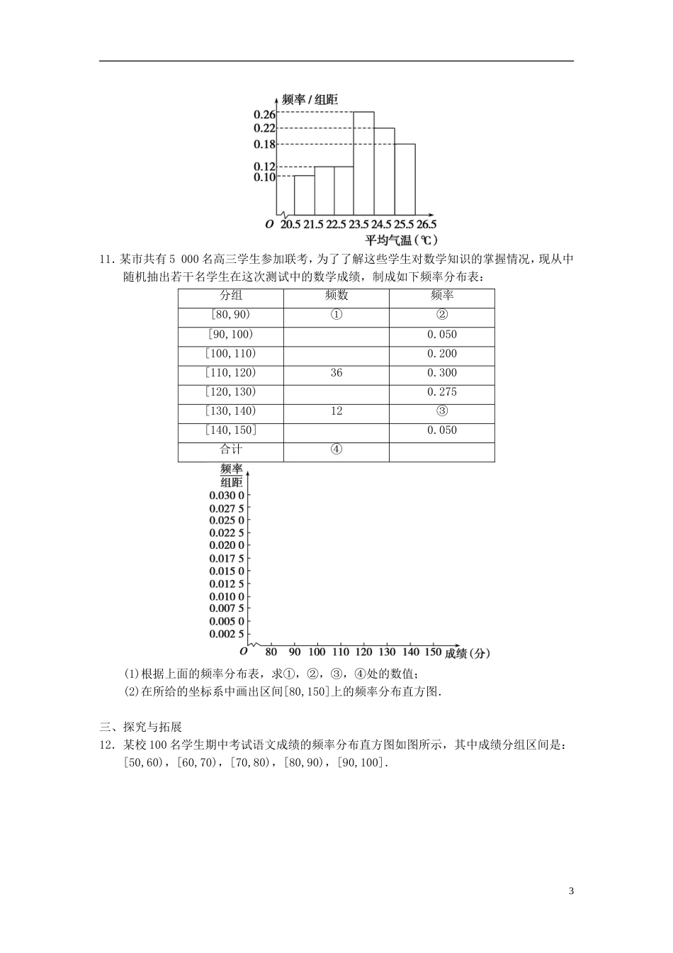 【步步高】学年高中数学 2.2.1（一）用样本的频率分布估计总体分布一基础过关训练 新人教A版必修3_第3页