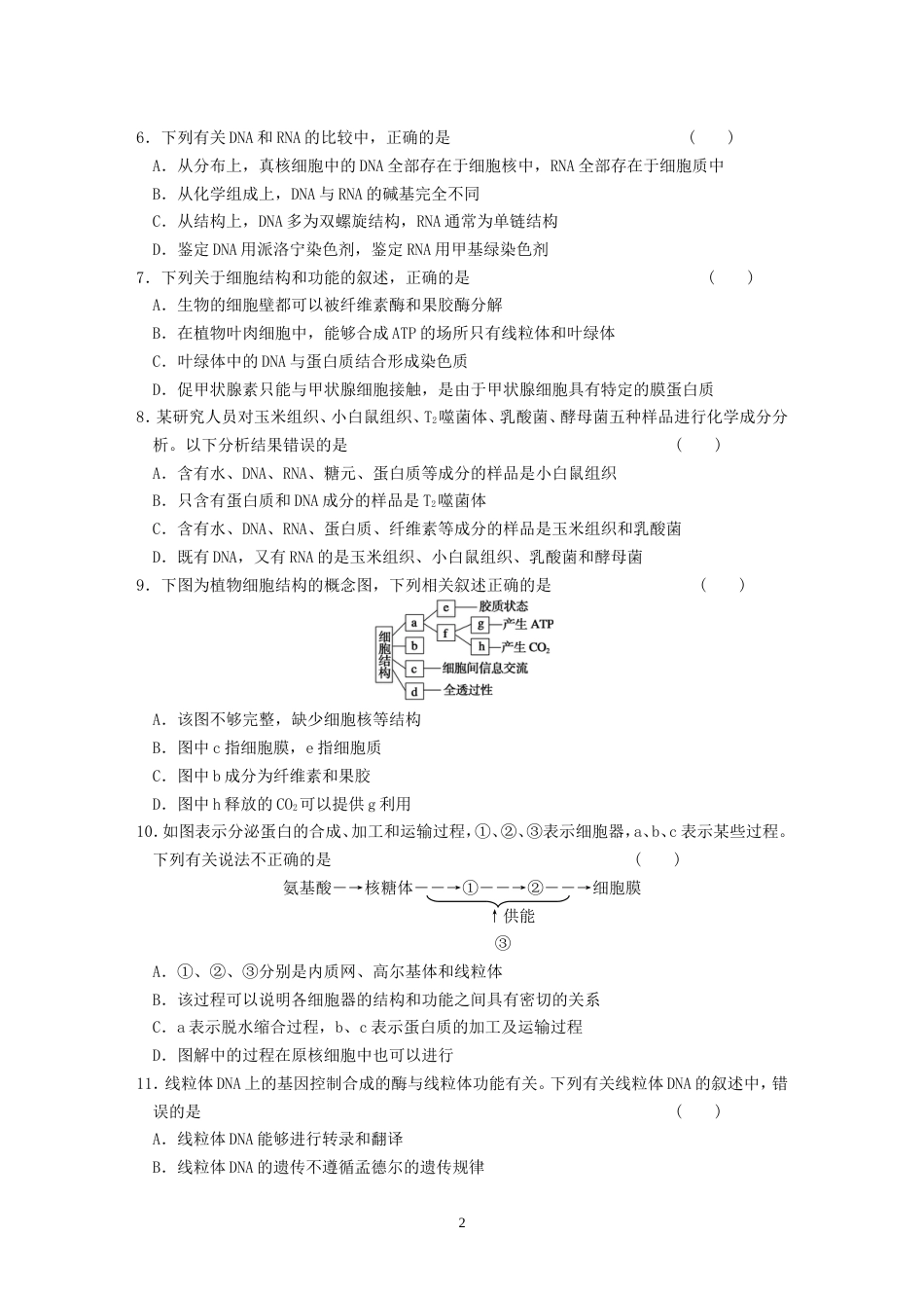 【步步高】浙江专用届高考生物大二轮复习 专题一 细胞的分子组成和基本结构 浙科版_第2页