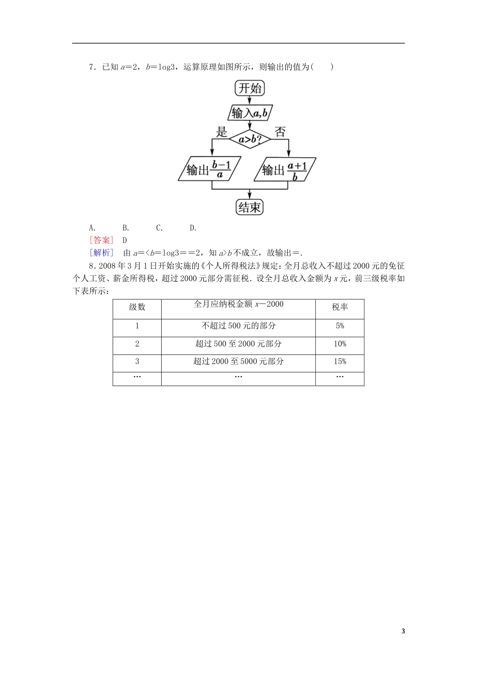 【成才之路】高中数学 1122 条件结构能力强化提升 新人教A版必修3_第3页