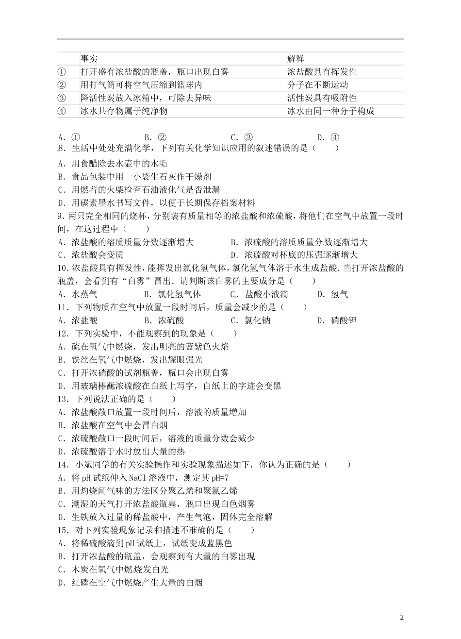 【冲刺中考】中考化学难点突破专题03 几种常见的酸_第2页