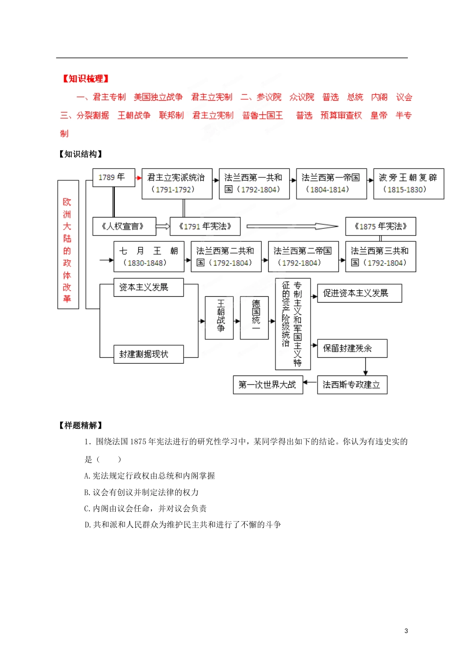 【冲击波系列】高考历史一轮复习 3.3 欧洲大陆的政体改革精品学案（教师版）岳麓版必修1（课标地区适用）_第3页