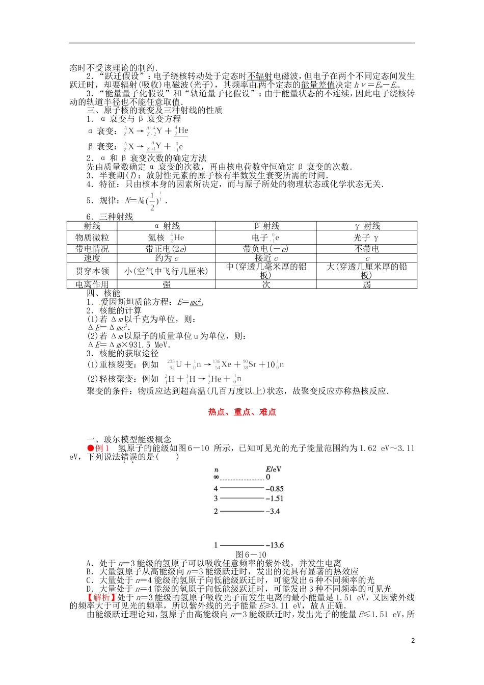 【冲击高考】年高考物理二轮专项复习 （考点预测要点归纳热点重点难点）专题七 原子物理_第2页