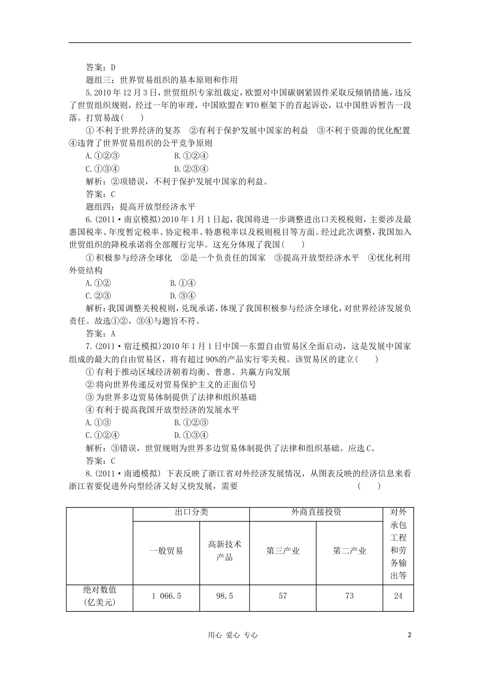 【创新方案】江苏省高三政治 第一部分第四单元第十一课题组训练大冲关练习 新人教版[6页]_第2页