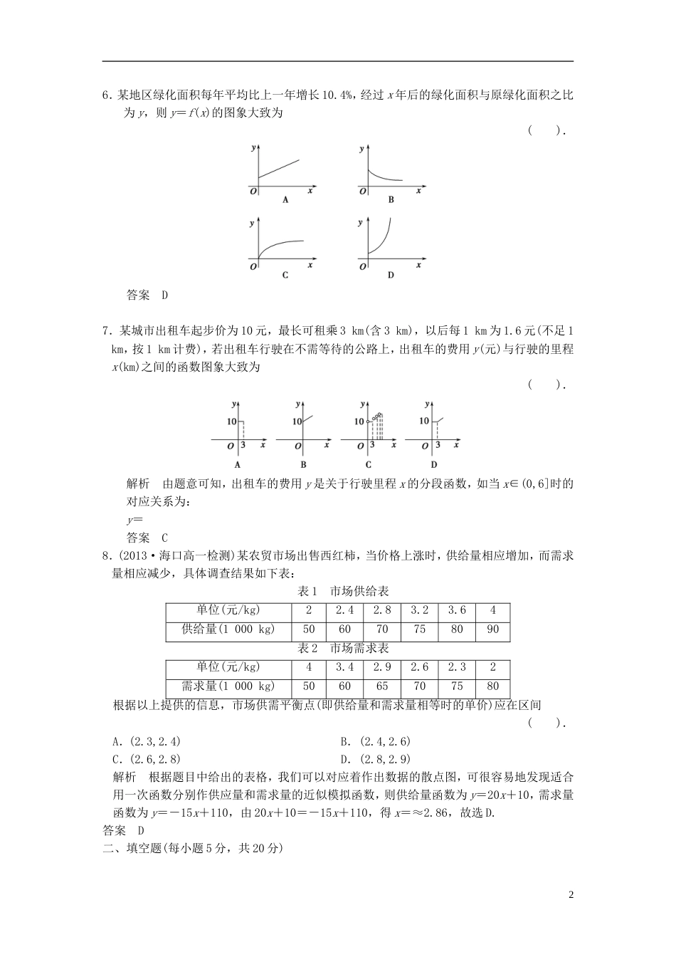 【创新设计】版高中数学 函数的应用同步训练 新人教A版必修1_第2页