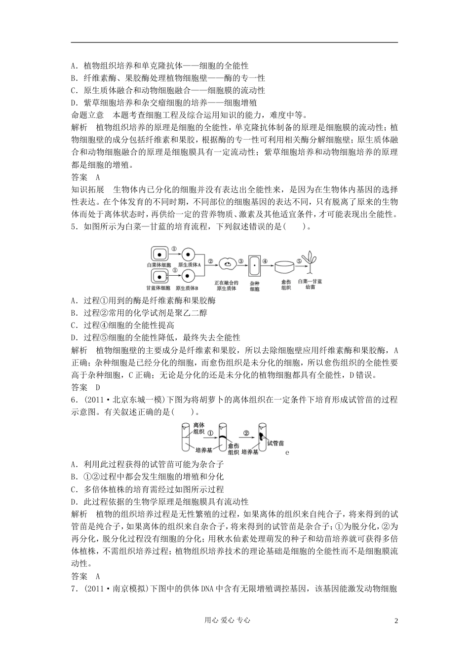 【创新设计】高考生物一轮复习 专题二克隆技术 新人教版选修3_第2页