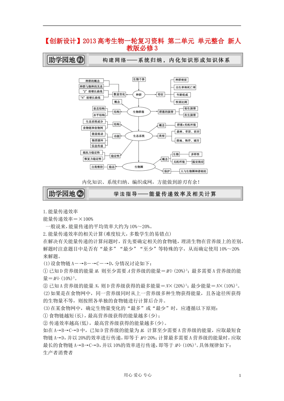 【创新设计】高考生物一轮复习资料 第二单元 单元整合 新人教版必修3_第1页