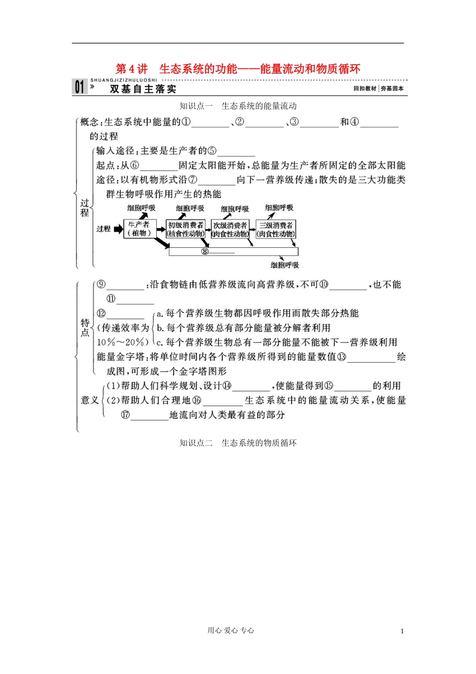 【创新设计】高考生物一轮复习资料 第二单元 第4讲生态系统的功能 新人教版必修3_第1页