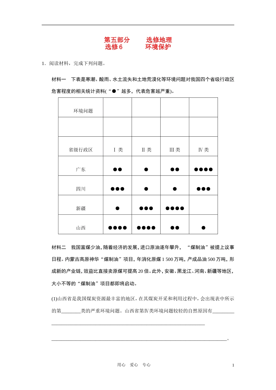 【创新设计】高三地理一轮复习 第五部分环境保护练习 中图版选修6_第1页