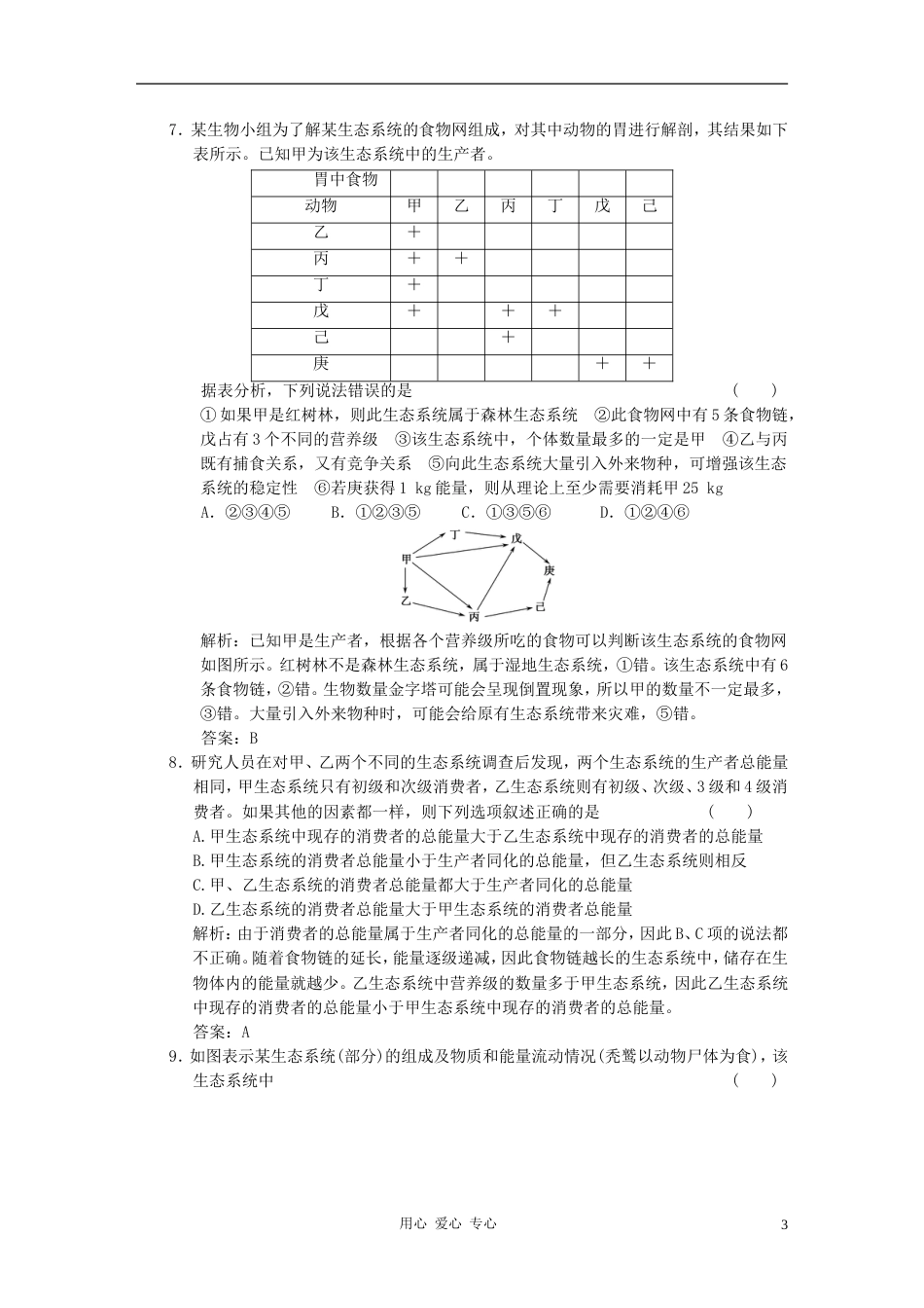 【创新设计】届高考生物一轮复习 第五章 第36讲 生态系统的功能——能量流动和物质循环随堂演练 苏教版必修3_第3页