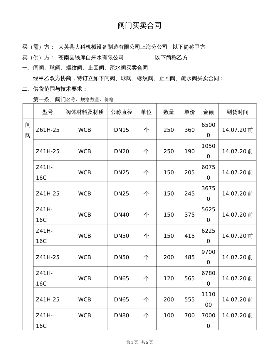 标准阀门采购合同[4页]_第1页