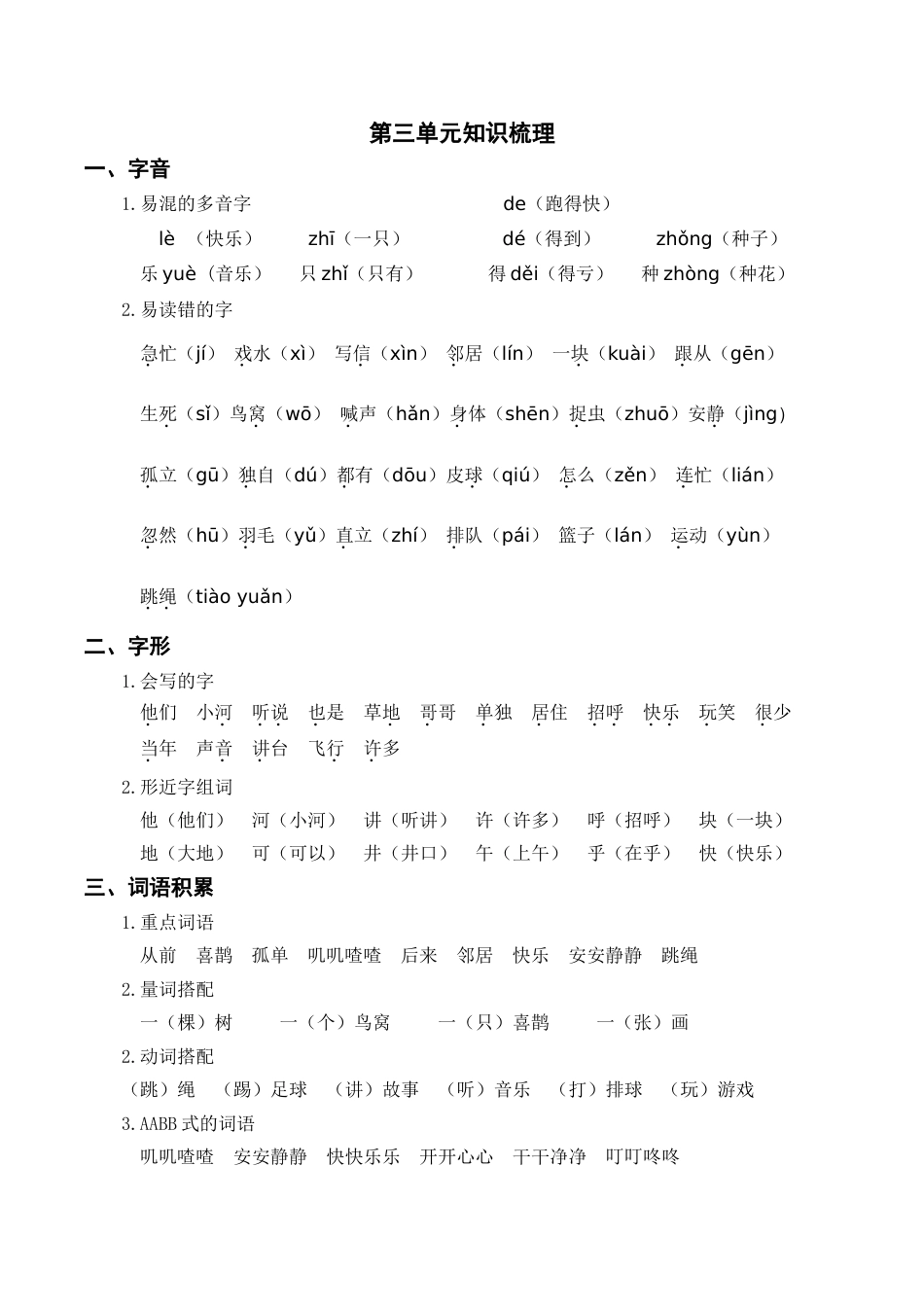 小学语文部编一年级下册单元复习资源第三单元知识梳理_第1页