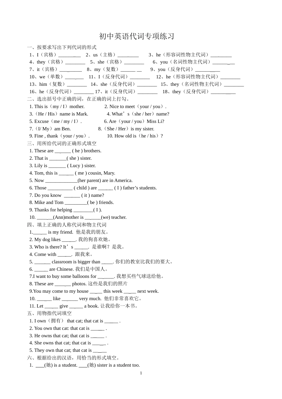 初中英语代词专项练习[4页]_第1页
