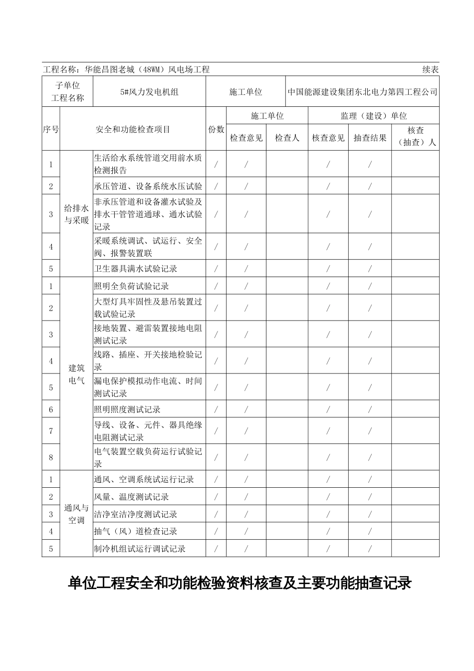 单位工程安全和功能检验资料核查及主要功能抽查记录[5页]_第2页