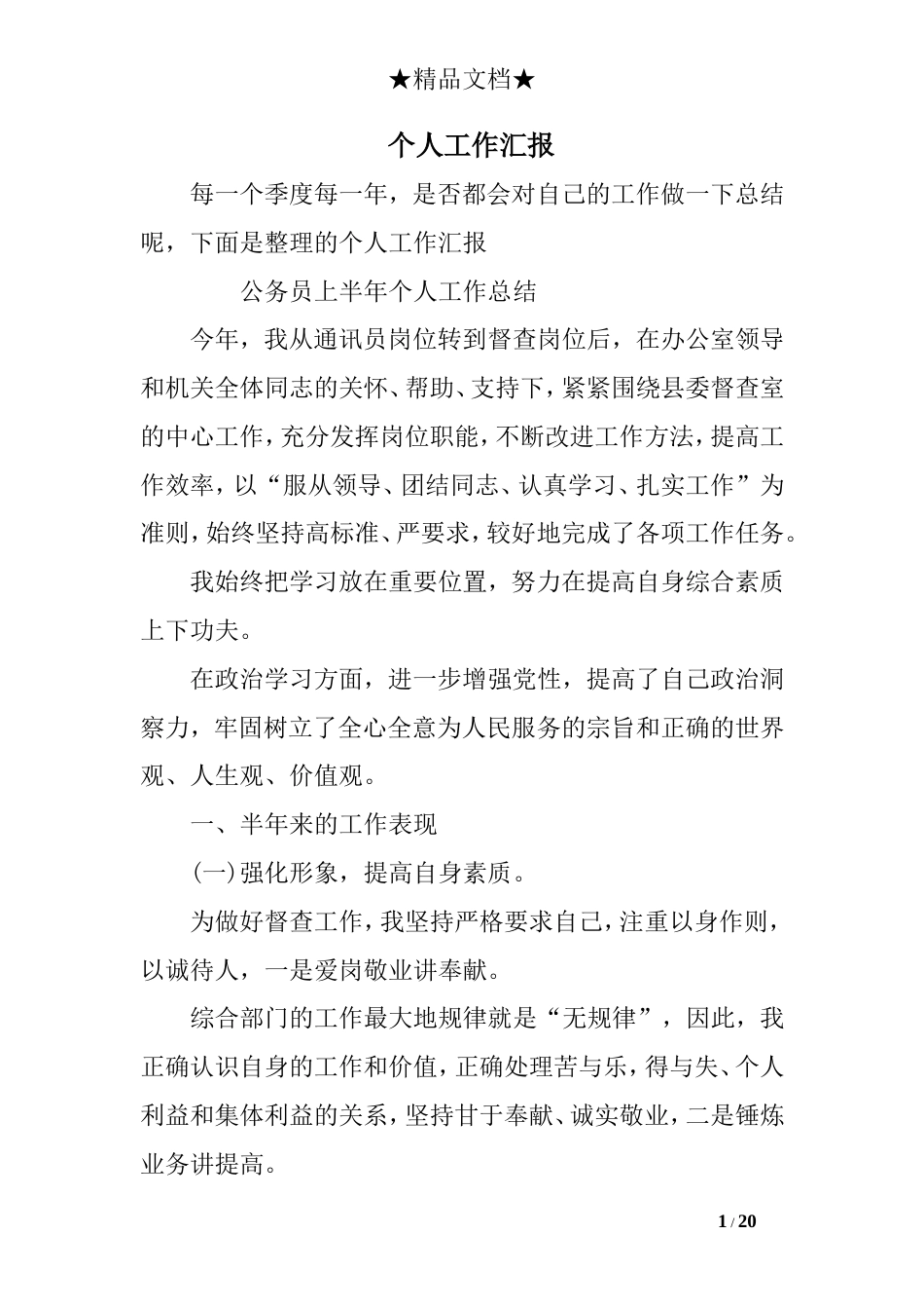 个人工作汇报[20页]_第1页