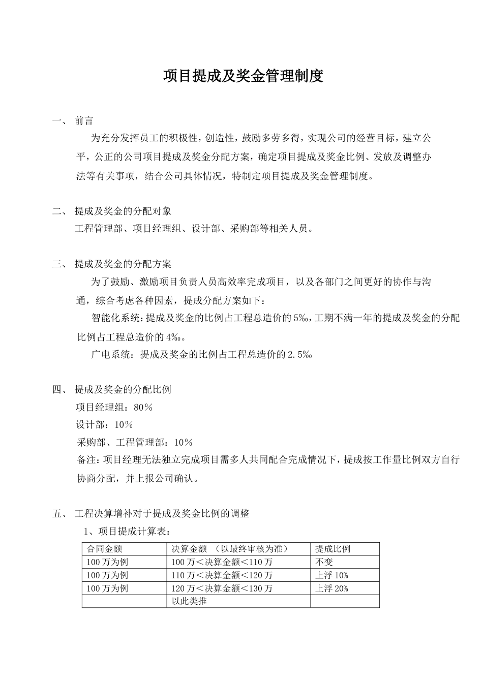 工程公司项目提成及奖金管理制度[4页]_第1页