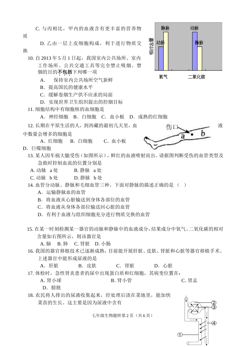 济南版生物七年级下册期中试题[7页]_第2页