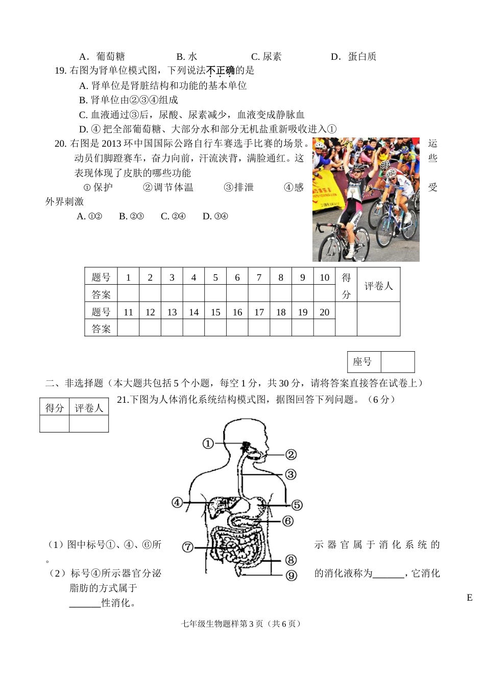 济南版生物七年级下册期中试题[7页]_第3页