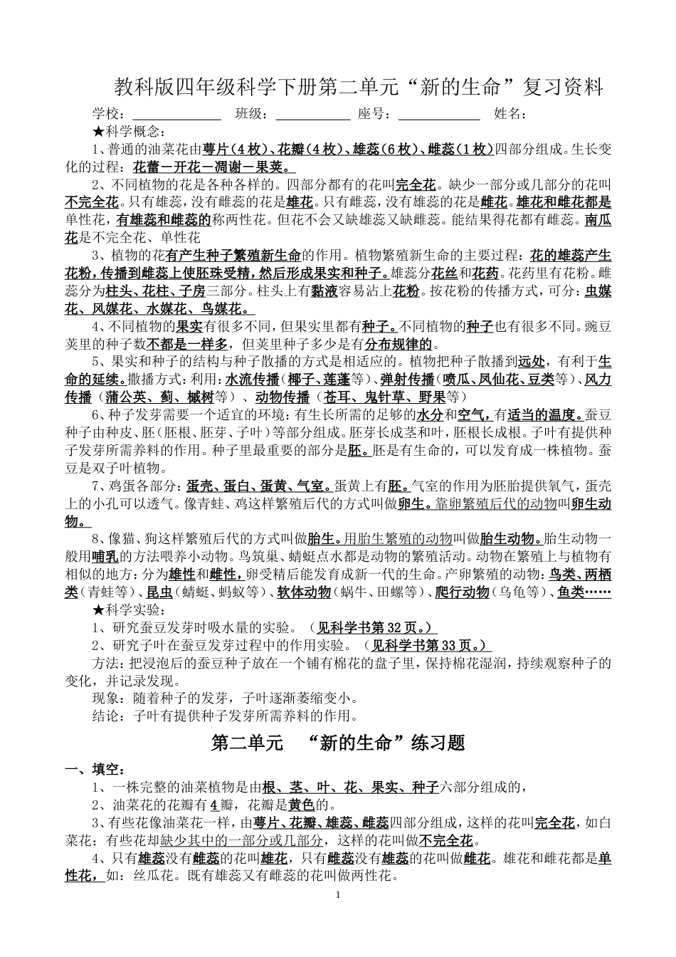 教科版四年级科学下册第二单元复习资料_第1页