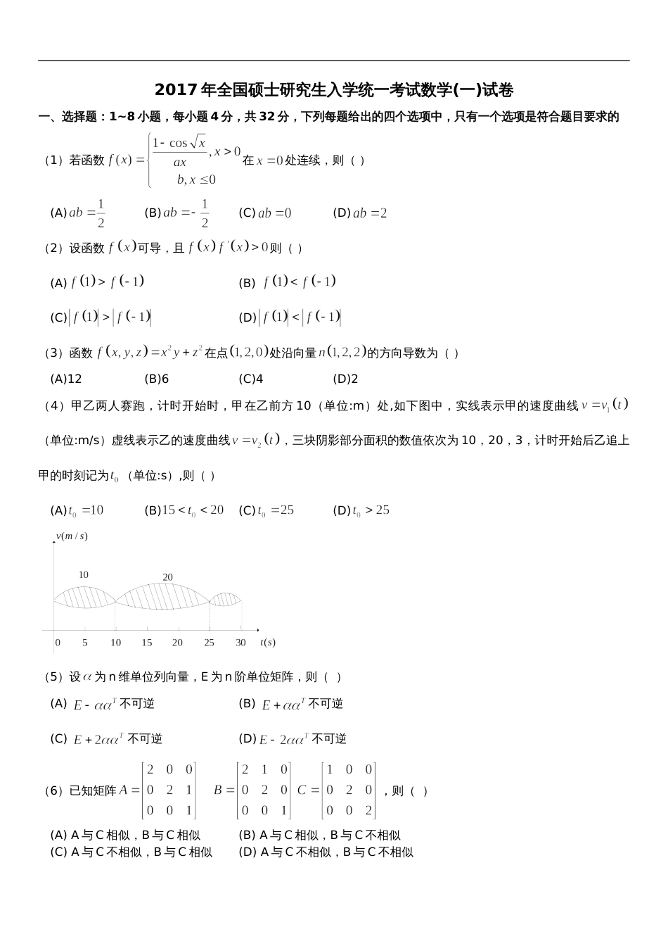 考研数学历年真题2008年数学一_第1页